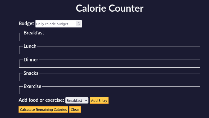 Screenshot of Calorie Counter Project
